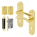 Nola Brass Plated Lever on Backplate Door Handle Pack – 64mm Sashlock - tradefit - 1