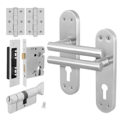 Olbia Satin Nickel Lever on Backplate Door Handle Kit - 80mm Euro Sashlock and Cylinder & Turn - Keyed to Differ - tradefit