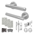 Aurora Satin Nickel Lever on Rose Door Handle Kit - Heavy Duty FD30/60 - DIN Euro Sashlock and Thumbturn Cylinder - Keyed to Differ