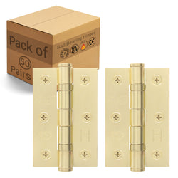 Satin Brass Fire Door Hinges - 3 Inch/76mm - Grade 7 Steel Ball Bearing - Pack of 50 Pairs - tradefit