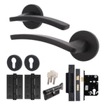 Euroda - Plus Black Lever on Rose Door Handle Pack - 3 Lever Lock & Thumbturn Cylinder - tradefit - 1