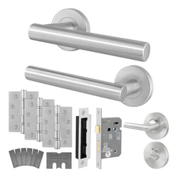 Vigo Stainless Steel Lever on Rose Door Handle Kit - Medium Duty FD30/60 - 80mm Bathroom Lock - tradefit