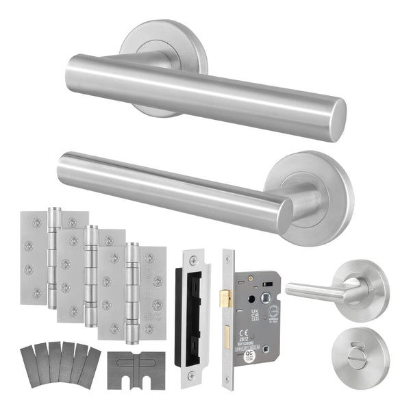 Vigo Stainless Steel Lever on Rose Door Handle Kit - Medium Duty FD30/60 - 80mm Bathroom Lock - tradefit - Featured Image