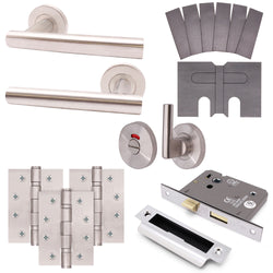 Satin Stainless T - Bar Door Handle on Rose Fire Door Pack - Bathroom - FD30/60 - tradefit