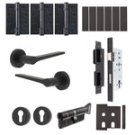 Tapera Matt Black Lever on Rose Door Handle Kit - Heavy Duty FD30/60 - DIN Euro Sashlock and Thumbturn Cylinder - Master Keyed - tradefit - 1
