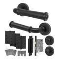 Claro Matt Black Lever on Rose Door Handle Kit - Medium Duty FD30-60 - 80mm Bathroom Lock