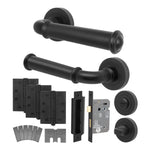 Claro Matt Black Lever on Rose Door Handle Kit - Medium Duty FD30 - 60 - 80mm Bathroom Lock - tradefit - 1