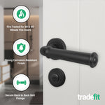Claro Matt Black Lever on Rose Door Handle Kit - Medium Duty FD30 - 60 - 80mm Bathroom Lock - tradefit - 2