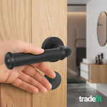 Claro Matt Black Lever on Rose Door Handle Kit - 64mm Bathroom Lock - tradefit - 6