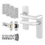Return to Door Lever on Backplate Satin Aluminium Door Handle Kit - Medium Duty FD30/60 - 76mm Latch - tradefit - 1