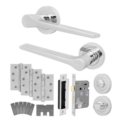 Tapera Polished Chrome Lever on Rose Door Handle Kit - Medium Duty FD30/60 - 80mm Bathroom Lock - tradefit
