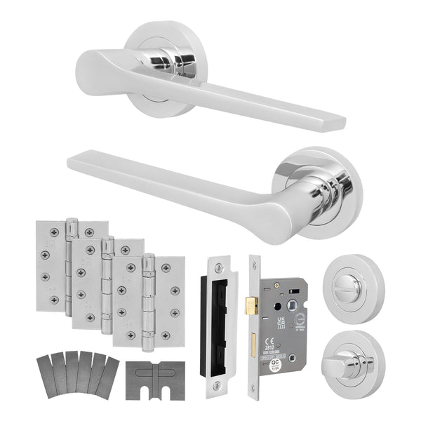 Tapera Polished Chrome Lever on Rose Door Handle Kit - Medium Duty FD30/60 - 80mm Bathroom Lock - tradefit - Featured Image
