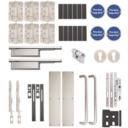 Fire Door Kit - Corridor Locking Double Door Keyed Differ - Severe Duty - Satin Stainless Steel - tradefit