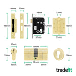 Dumont Satin Brass Lever on Rose Door Handle Kit - Medium Duty FD30/60 - 80mm Euro Sashlock and Double Cylinder - Master Keyed - tradefit - 5