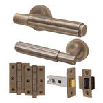 Flores Antique Brass Lever on Rose Door Handle Kit - 64mm Latch - tradefit - 1