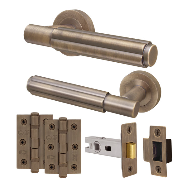 Flores Antique Brass Lever on Rose Door Handle Kit - 64mm Latch - tradefit - Featured Image