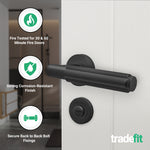 Flores Matt Black Lever on Rose Door Handle Kit - Medium Duty FD30/60 - 80mm Bathroom Lock - tradefit - 2