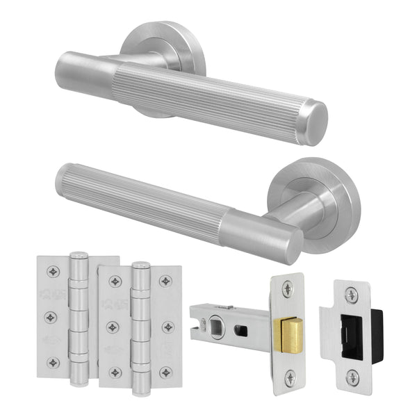 Aurora Satin Nickel Lever on Rose Door Handle Kit - 64mm Latch - Featured Image