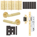 Flores Satin Brass Lever on Rose Door Handle Kit - Heavy Duty FD30/60 - DIN Latch