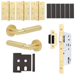 Flores Satin Brass Lever on Rose Door Handle Kit - Heavy Duty FD30/60 - DIN Latch - tradefit