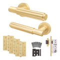Flores Satin Brass Lever on Rose Door Handle Kit - Heavy Duty FD30/60 - DIN Latch
