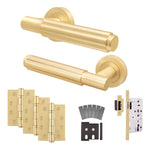 Flores Satin Brass Lever on Rose Door Handle Kit - Heavy Duty FD30/60 - DIN Latch - tradefit - 1