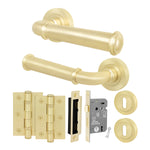 Claro Satin Brass Lever on Rose Door Handle Kit - Sashlock - tradefit - 1