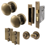 Victorian Antique Brass Mortice Door Knob Kit - 80mm Bathroom Lock - tradefit - 1