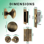 Victorian Antique Brass Mortice Door Knob Kit - 80mm Bathroom Lock - tradefit - 3