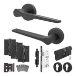 Tapera Matt Black Lever on Rose Door Handle Kit - Heavy Duty FD30/60 - DIN Euro Sashlock and Double Cylinder - Master Keyed - tradefit - 1