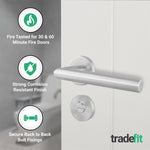 Mitre Stainless Steel Lever on Rose Door Handle Kit - Medium Duty FD30/60 - 80mm Bathroom Lock - tradefit - 5