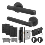 Aurora Matt Black Lever on Rose Door Handle Kit - Medium Duty FD30/60 - 80mm Euro Sashlock and Double Cylinder - Keyed Alike - tradefit - 1