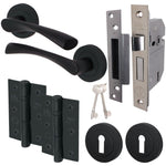 Nola Matt Black Lever on Rose Door Handle Pack - BS3621 5 Lever Lock - tradefit - 1