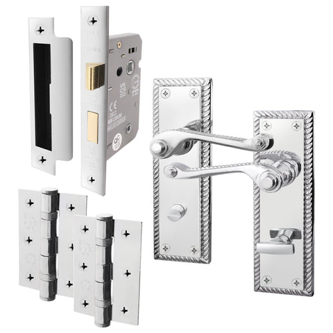 Georgian Rope Edge Scroll Polished Chrome Door Handle Pack - 80mm Bathroom - tradefit