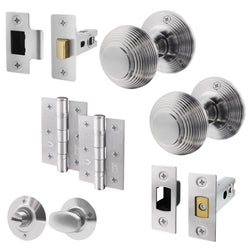 Beehive Satin Chrome Mortice Door Knob Kit - 76mm Bathroom Deadbolt - tradefit