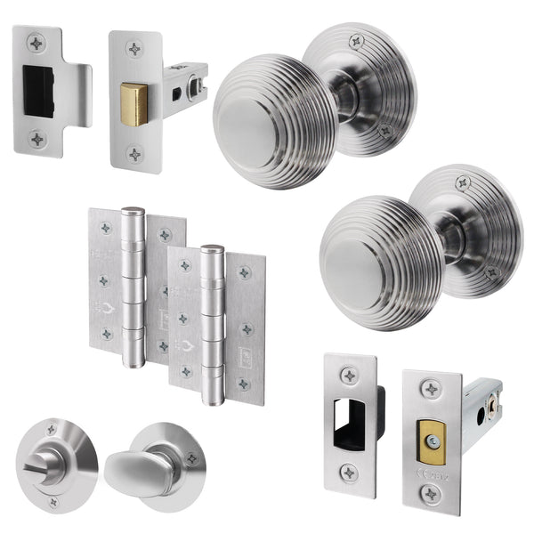 Beehive Satin Chrome Mortice Door Knob Kit - 76mm Bathroom Deadbolt - tradefit - Featured Image