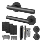 Vigo Matt Black Lever on Rose Door Handle Kit - Medium Duty FD30/60 - 80mm Bathroom Lock - tradefit - 1