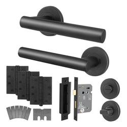 Vigo Matt Black Lever on Rose Door Handle Kit - Medium Duty FD30/60 - 80mm Bathroom Lock - tradefit
