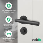Vigo Matt Black Lever on Rose Door Handle Kit - Medium Duty FD30/60 - 80mm Bathroom Lock - tradefit - 5