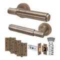 Flores Antique Brass Lever on Rose Door Handle Kit - Medium Duty FD30/60 - 76mm Latch
