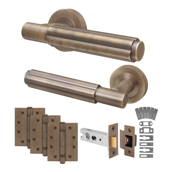 Flores Antique Brass Lever on Rose Door Handle Kit - Medium Duty FD30/60 - 76mm Latch - tradefit - Featured Image