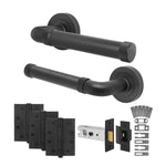 Santana Matt Black Lever on Rose Door Handle Kit - Medium Duty FD30/60 - 76mm Latch - tradefit - 1