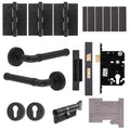 Santana Matt Black Lever on Rose Door Handle Kit - Medium Duty FD30/60 - 80mm Euro Sashlock and Thumbturn Cylinder - Keyed Alike