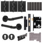 Santana Matt Black Lever on Rose Door Handle Kit - Medium Duty FD30/60 - 80mm Euro Sashlock and Thumbturn Cylinder - Keyed Alike - tradefit - 1
