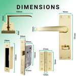 Straight Pattern Polished Brass Door Handle Pack - 80mm Bathroom Lock - tradefit - 3