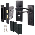 Georgian Rope Edge Scroll Black Door Handle Pack - 80mm Sashlock