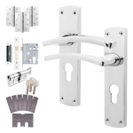 Euroda-Plus Polished Chrome Fire Door Handle Pack - 3 Lever Lock & Thumbturn Cylinder - 1