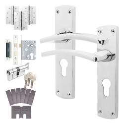 Euroda-Plus Polished Chrome Fire Door Handle Pack - 3 Lever Lock & Thumbturn Cylinder
