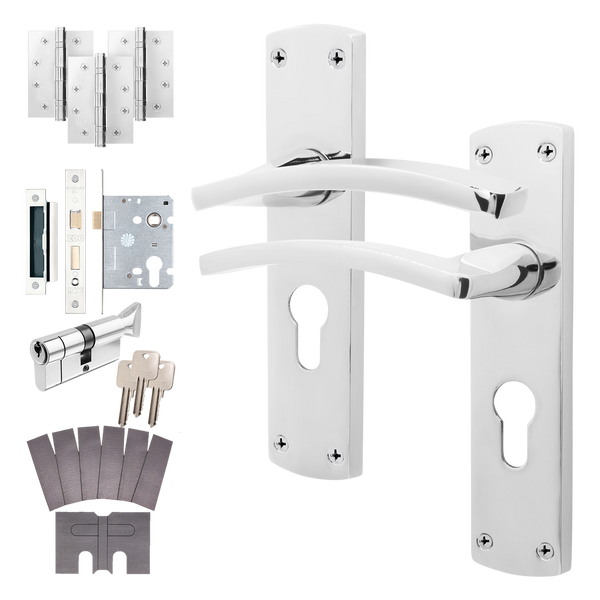 Euroda-Plus Polished Chrome Fire Door Handle Pack - 3 Lever Lock & Thumbturn Cylinder - Featured Image