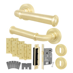 Claro Satin Brass Lever on Rose Door Handle Kit - Medium Duty FD30/60 - 80mm Sashlock - tradefit